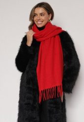 Czerwony Klasyczny Szalik Zdobiony Frędzlami Vetilana. Czerwone szaliki i kominy Born2be, z aplikacjami, z jeansu, biznesowe. Za 44.99 zł.