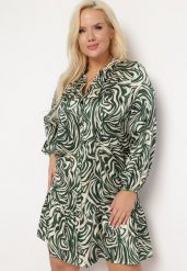 Zielono-Beżowa Sukienka Mini z Falbanką i Abstrakcyjnym Wzorem Ovina. Zielone sukienki Born2be, xl, bez wzorów, bez kołnierzyka, bez ramiączek, mini, rozkloszowane. W wyprzedaży za 93.49 zł.
