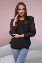 Sweter z ażurowym zdobieniem ciemny grafitowy. Szare swetry KESI, l, z aplikacjami, z wełny, plus size, bez ramiączek. Za 96.00 zł.
