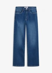 Dżinsy wide leg, high-waist. Niebieskie jeansy bonprix, bez wzorów, z bawełny, z podwyższonym stanem. Za 122.99 zł.