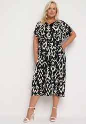 Czarna Rozkloszowana Sukienka z Koszulową Górą i Materiałowym Paskiem w Talii Jasefia. Czarne sukienki Born2be, na co dzień, plus size, z aplikacjami, z materiału, bez kołnierzyka, plus size, bez ramiączek, midi, koszulowe. W wyprzedaży za 67.99 zł.