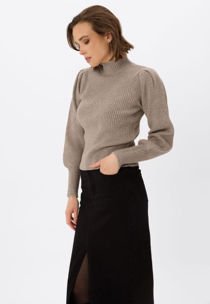 Prążkowany sweter S-MOKA. Brązowe swetry Volcano, m, bez wzorów, z dzianiny, eleganckie, bez ramiączek. Za 149.99 zł.