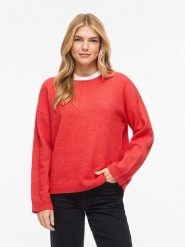 Vila Sweter "Viliga" w kolorze czerwonym rozmiar: L. Czerwone swetry Vila, l, bez wzorów, z materiału, bez ramiączek. Za 97.05 zł.