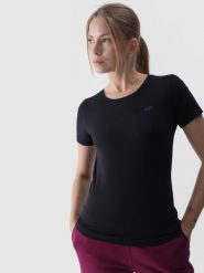 4F T-shirt slim gładki damski - czarny XS. Czarne t-shirty 4f, xs, bez wzorów, z bawełny, sportowe, bez kołnierzyka, bez ramiączek. Za 39.99 zł.