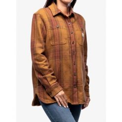 Koszula turystyczna damska Carhartt Twill L/S Plaid Shirt. Brązowe koszule Carhartt, l, bez wzorów, casualowe, bez kołnierzyka, bez ramiączek. Za 277.99 zł.