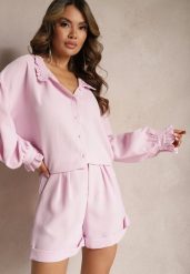 Różowe Szorty z Podwijanymi Nogawkami High Waist z Guzikiem Nyxa. Czerwone szorty Renee, bez wzorów. W wyprzedaży za 87.99 zł.