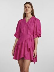 YAS Sukienka 26029985 Fioletowy Regular Fit. Fioletowe sukienki YAS, na co dzień, s, bez wzorów, ze lnu, bez kołnierzyka, bez ramiączek, proste. Za 249.99 zł.