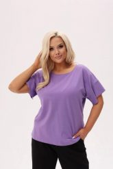 Basicowa bluzka Fala w kolorze pastelowego fioletu z falującym rękawem PLUS SIZE XXL OVERSIZE. Czerwone bluzki Moda Size Plus Iwanek, l, bez wzorów, z bawełny, biznesowe, bez kołnierzyka, plus size, bez ramiączek. Za 149.90 zł.