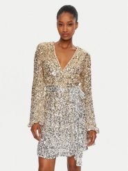BARDOT Sukienka koktajlowa 59110DB2 Złoty Regular Fit. Żółte sukienki Bardot, bez wzorów, z syntetyku, wizytowe, bez kołnierzyka, bez ramiączek. Za 489.99 zł.