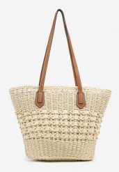 Beżowa Pleciona Torebka Typu Shopper Ulolana. Brązowe shopper bag Renee, bez wzorów, z jeansu, biznesowe, bez dodatków. W wyprzedaży za 83.99 zł.