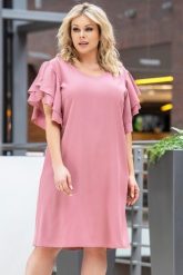 Sukienka wizytowa z ozdobnymi rękawami ELIANA ciemny pudrowy róż. Czerwone sukienki KARKO, na imprezę, s, bez wzorów, z elastanu, eleganckie, bez kołnierzyka, bez ramiączek, midi, kopertowe. Za 89.50 zł.