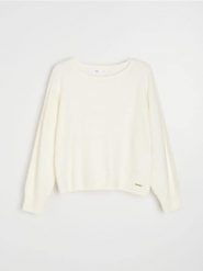 Jednolity sweter z domieszką wiskozy - kremowy. Białe swetry Sinsay, l, bez wzorów, z wiskozy, bez ramiączek. Za 45.99 zł.