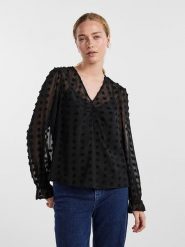 Pieces Bluzka "Symma" w kolorze czarnym rozmiar: XS. Czarne bluzki Pieces, xs, bez wzorów, z materiału, bez kołnierzyka, bez ramiączek. Za 43.99 zł.