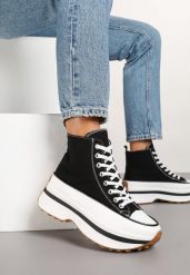 Czarne Trampki za Kostkę na Grubej Podeszwie Danilira. Czarne trampki Born2be, bez wzorów, z jeansu, eleganckie, za kostkę, bez zapięcia. W wyprzedaży za 76.49 zł.