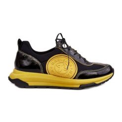 Damskie Buty Sportowe Skórzane Maciejka 06295-01 Czarno-Żółte czarne. Czarne buty treningowe bez wzorów, ze skóry, bez zapięcia. Za 606.69 zł.