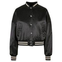 Damski oversizowy satynowy krótki żakiet Urban Classics College. Czarne marynarki i żakiety Urban Classics, m, bez wzorów, z elastanu, sportowe, bez ramiączek. Za 206.95 zł.