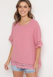 Różowa Bluzka z Ażurowymi Wstawkami Vozenia. Czerwone bluzki Born2be, xl, w ażurowe wzory, z jeansu, eleganckie, bez kołnierzyka, bez ramiączek. W wyprzedaży za 55.24 zł.