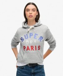 Bluza z kapturem z błyszczącym logo graficznym. Szare bluzy Superdry, m, bez wzorów, z bawełny, z kapturem. Za 281.45 zł.