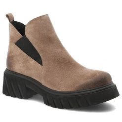 Botki damskie Armodo zapinane na suwak z elastycznymi wstawkami po bokach i masywną podeszwą, beżowe 60487 W.Fango. Brązowe botki Armodo, bez wzorów, z jeansu, eleganckie, bez obcasa, bez zapięcia. Za 409.00 zł.