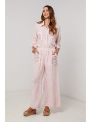 Lin Passion Lniane spodnie w kolorze jasnoróżowym rozmiar: 38/40. Różowe spodnie materiałowe Lin Passion, bez wzorów, z koronki, klasyczne, z standardowym stanem. Za 143.99 zł.