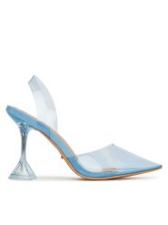 DeeZee Sandały ZALHT-02 BLUE PU Niebieski. Niebieskie sandały DeeZee, bez wzorów, z tworzywa sztucznego, bez obcasa, na słupku, bez zapięcia. Za 159.99 zł.