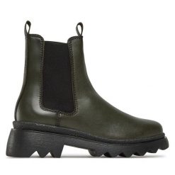 Sztyblety Tamaris. Zielone botki Tamaris, bez wzorów, bez obcasa, na płaskiej podeszwie, bez zapięcia. Za 259.99 zł.