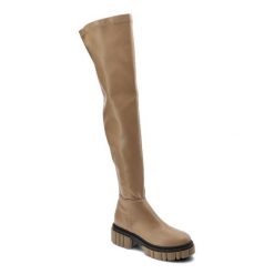 Beżowe Kozaki Chebello Damskie Stylowe Obuwie. Brązowe kozaki CheBello, bez wzorów, ze skóry ekologicznej, eleganckie, bez obcasa, bez zapięcia. Za 458.99 zł.