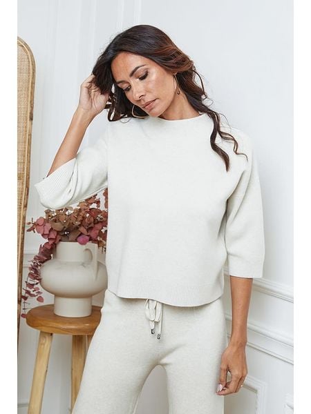 So Cachemire Sweter "Dylia" w kolorze beżowym rozmiar: S. Brązowe swetry So Cachemire, s, bez wzorów, ze splotem, bez ramiączek. Za 226.77 zł.