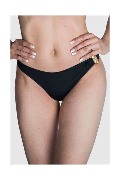 MOSCHINO SWIM Dół od bikini ze złotym metalowym logo, Rozmiar M. Czarne bikini MOSCHINO, bez wzorów, biznesowe. W wyprzedaży za 170.99 zł.