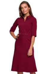 Elegancka sukienka koszulowa z kołnierzykiem i paskiem w talii bordowa. Czerwone sukienki Stylove, do pracy, s, bez wzorów, biznesowe, bez kołnierzyka, bez ramiączek, koszulowe. Za 329.00 zł.