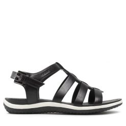 Sandały Geox. Czarne sandały Geox, bez wzorów, bez obcasa, na płaskiej podeszwie, bez zapięcia. Za 429.99 zł.