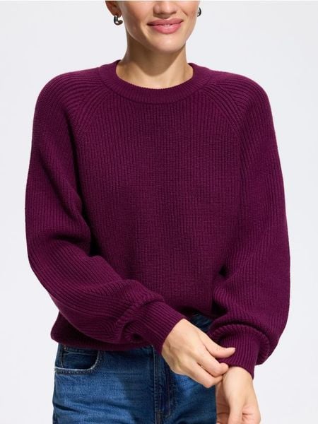 Sweter z wiskozą - bordowy. Czerwone swetry Reserved, l, bez wzorów, z dzianiny, bez ramiączek. Za 109.99 zł.