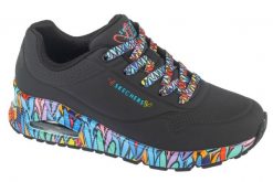 Buty sportowe Sneakersy damskie, Uno - Ravaged Love. Białe buty treningowe Skechers, bez wzorów, z materiału, przed kostkę, bez zapięcia, trekkingowe. Za 399.99 zł.