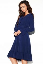 Sukienka rozkloszowana z falbanami w stylu boho granatowa. Sukienki Sukienki.shop, na co dzień, m, bez wzorów, boho, bez kołnierzyka, bez ramiączek, rozkloszowane. Za 279.00 zł.