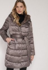 Szara Długa Kurtka Ozdobiona Pikowaniem z Nieodpinanym Kapturem i Paskiem Lidaveia. Szare kurtki Born2be, l, bez wzorów, z jeansu, eleganckie. Za 359.99 zł.
