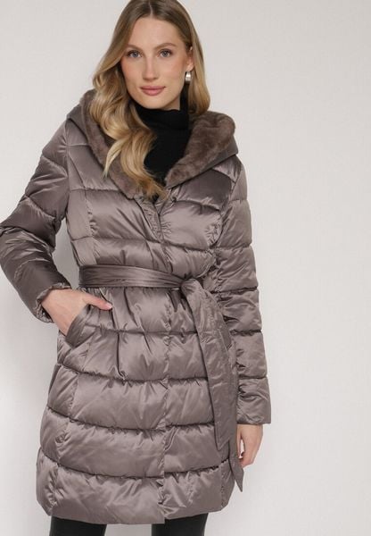 Szara Długa Kurtka Ozdobiona Pikowaniem z Nieodpinanym Kapturem i Paskiem Lidaveia. Szare kurtki Born2be, l, bez wzorów, z jeansu, eleganckie. Za 359.99 zł.