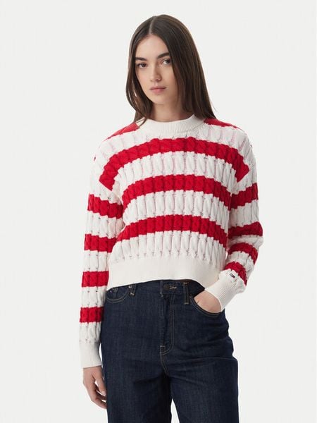 Tommy Jeans Sweter DW0DW22926 Czerwony Loose Fit. Czerwone swetry Tommy Jeans, m, bez wzorów, z bawełny, bez ramiączek. Za 489.99 zł.