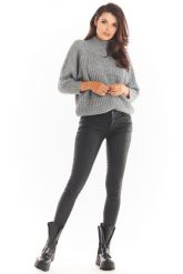 Kimonowy Sweter z Półgolfem - Szary. Szare swetry Awama, uniwersalny, bez wzorów, z materiału, bez ramiączek. Za 242.90 zł.