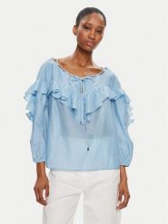 Pinko Bluzka Bones 103586 A1X2 Niebieski Regular Fit. Niebieskie bluzki Pinko, m, bez wzorów, z bawełny, bez kołnierzyka, bez ramiączek. Za 949.99 zł.
