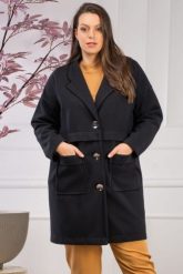 Płaszcz lekki ciepły z ozdobnymi guzikami jesienno zimowy MEGAN czarny PROMOCJA. Czarne płaszcze KARKO, na jesień, plus size, bez wzorów, z dzianiny, eleganckie, bez kaptura. Za 156.50 zł.
