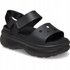 Sandały dla Kobiet Crocs Soho Y-Strap Sandal. Czarne sandały Crocs, bez wzorów, z materiału, eleganckie, bez obcasa, na platformie, bez zapięcia. Za 259.45 zł.