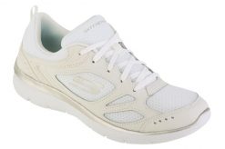 Buty sportowe Sneakersy damskie, Skechers Summits Suited. Białe buty treningowe Skechers, bez wzorów, z materiału, przed kostkę, bez zapięcia, trekkingowe. Za 209.99 zł.