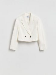 Marynarka z lnem - biały. Białe marynarki i żakiety Reserved, l, bez wzorów, z tkaniny, bez ramiączek. Za 179.99 zł.