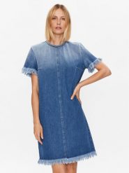 Fabiana Filippi Sukienka jeansowa ABD273B572 Niebieski Regular Fit. Niebieskie sukienki Fabiana Filippi, bez wzorów, z bawełny, bez kołnierzyka, bez ramiączek. Za 1,169.00 zł.