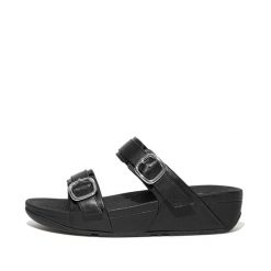 Kobiece klapki na koturnie FitFlop Lulu. Czarne klapki FIT FLOP, bez wzorów, eleganckie, bez obcasa, na koturnie, bez zapięcia. Za 565.50 zł.