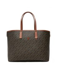 Tommy Hilfiger Torebka Th Monoplay Leather Tote AW0AW17416 Czarny. Czarne shopper bag Tommy Hilfiger, bez wzorów, ze skóry, bez dodatków. Za 539.99 zł.