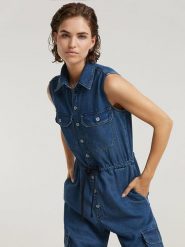 G-Star Kombinezon dżinsowy w kolorze granatowym rozmiar: XL. Niebieskie kombinezony G-Star, xl, bez wzorów, z lyocellu, retro, bez kołnierzyka, bez ramiączek. Za 425.45 zł.