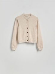 Bluza bomberka - beżowy. Brązowe bluzy Reserved, l, bez wzorów, z dzianiny, bez kaptura. W wyprzedaży za 79.99 zł.