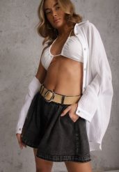 Czarne Szorty Jeansowe High Waist z Bawełny z Elastycznym Paskiem Tinreia. Czarne szorty Renee, bez wzorów, z bawełny. Za 149.99 zł.