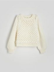 Sweter z wełną - złamana biel. Swetry Reserved, bez wzorów, z dzianiny, bez ramiączek. W wyprzedaży za 159.99 zł.